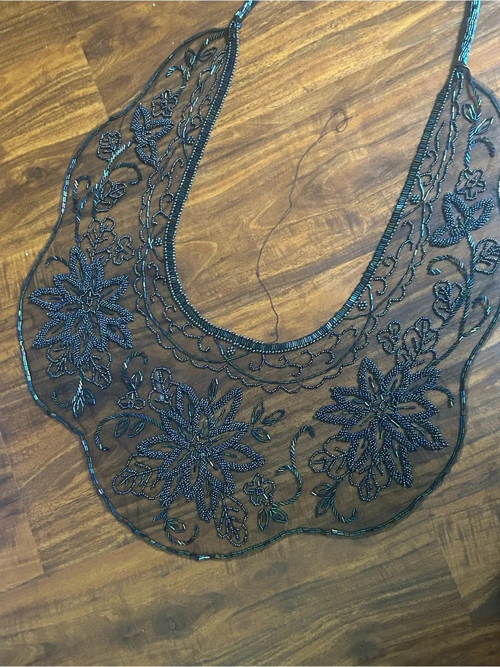 Vintage Iridescent Black Beaded Sheer Floral Scarf / Wrap / Cape Shoulder Cover